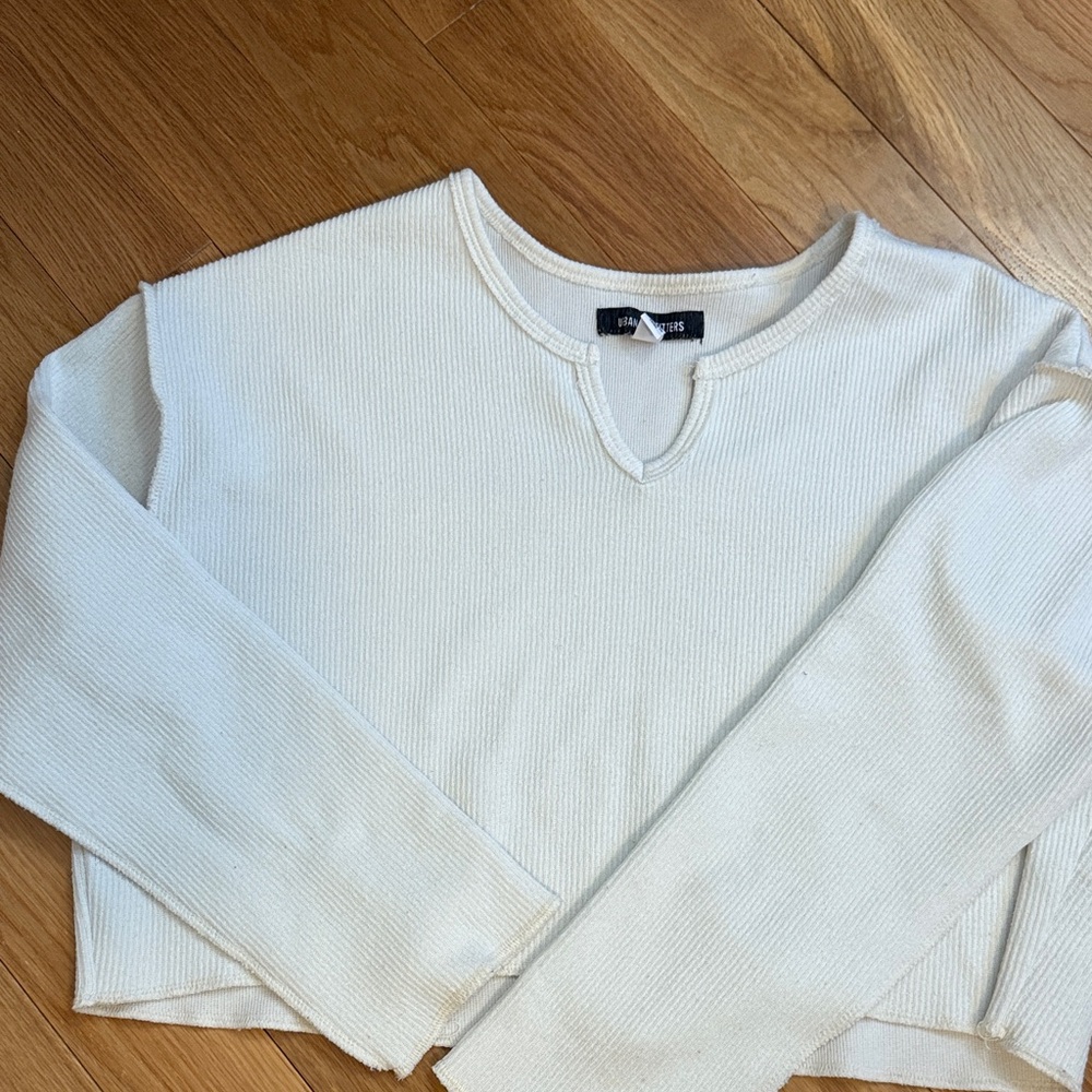 White Long Sleeve Ribbed Top